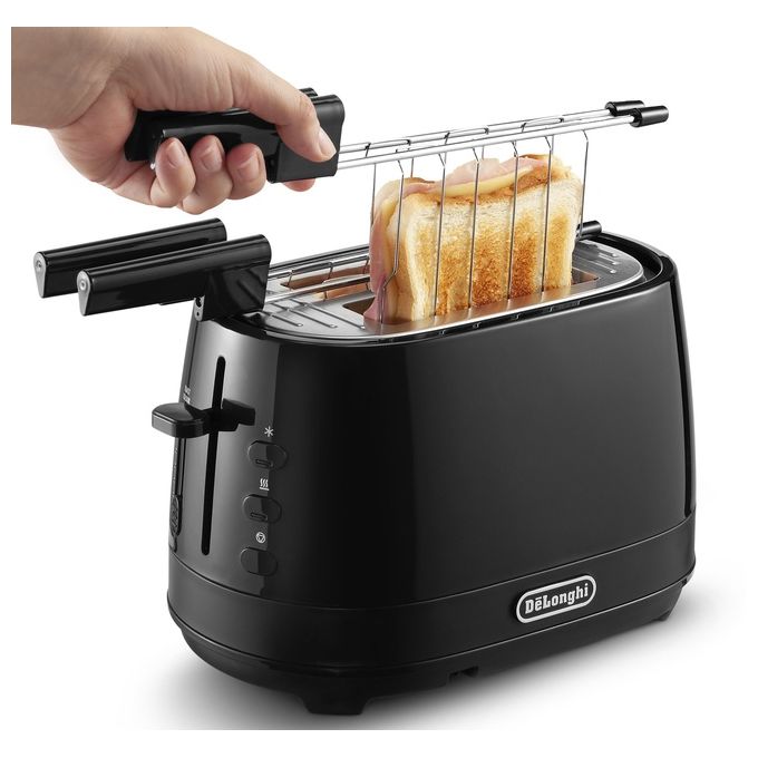 De'Longhi CTLAP2203.BK Tostapane 2 Fette Pinze Estraibili 550 W 6 Livelli Scongelamento Riscaldamento colore Nero