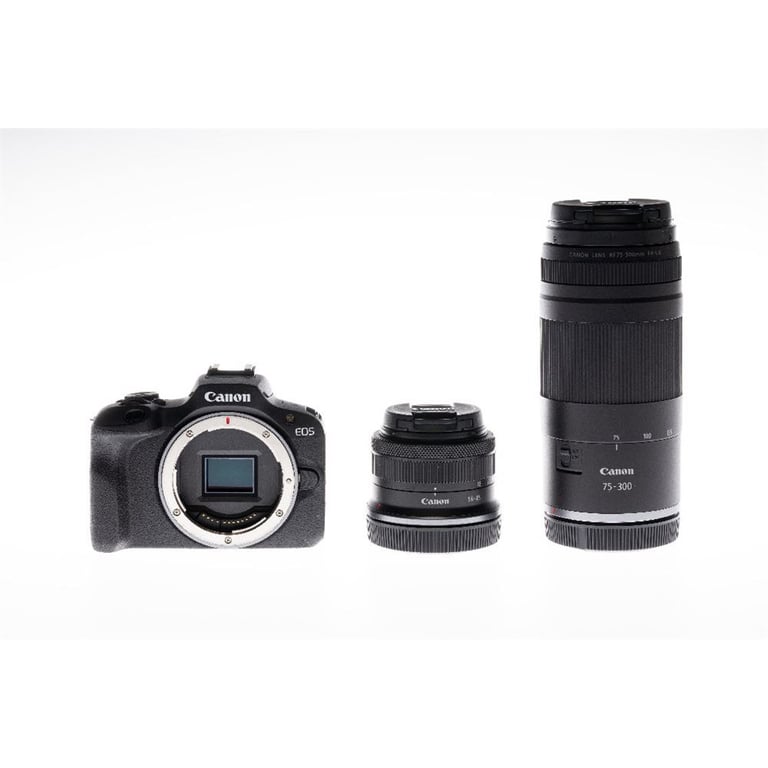 Fotocamera ibrida Canon EOS R100 Kit RF-S 18-45 mm e RF 75-300 mm Nera - Nuevo