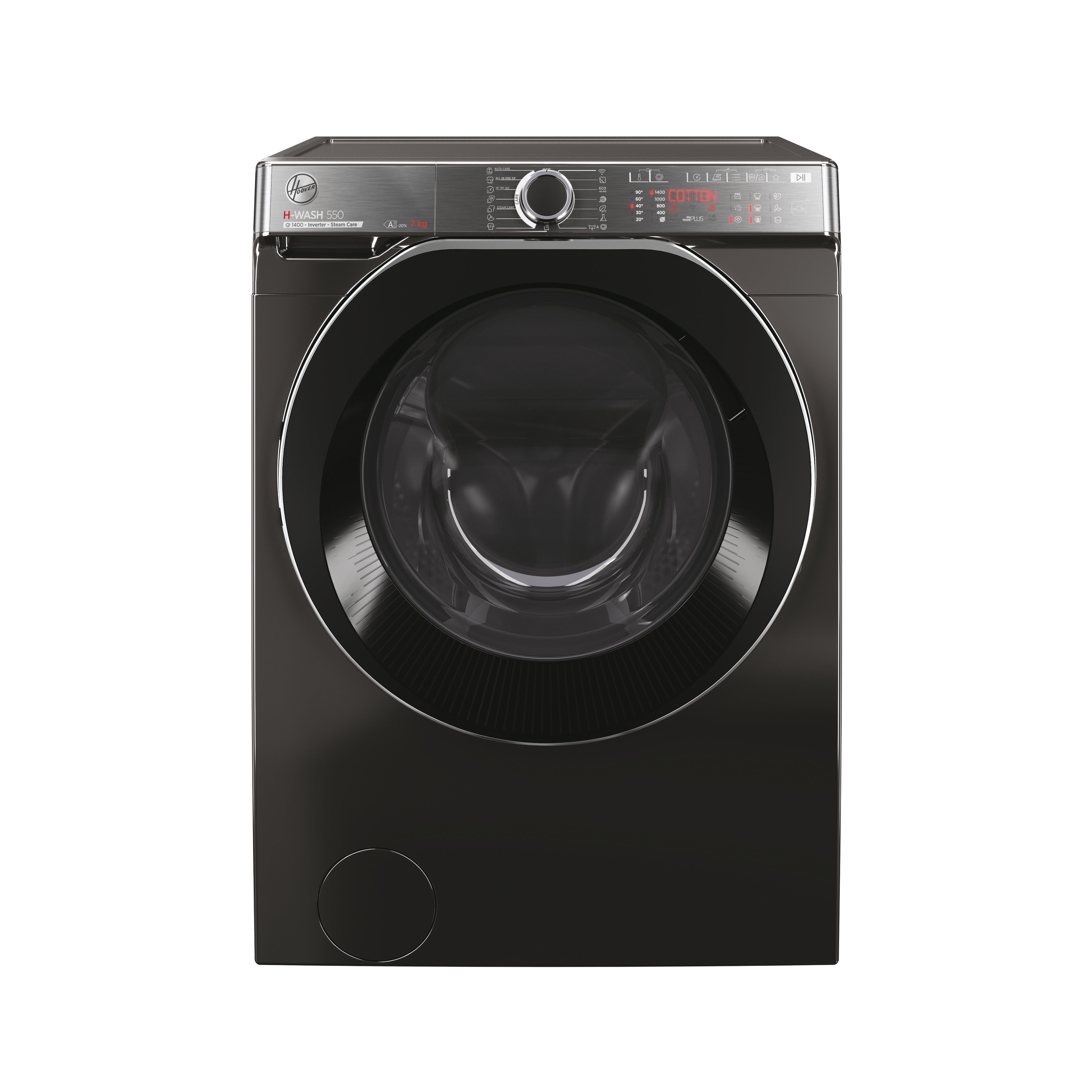 Hoover H-WASH 550 , Lavatrice Slim 7 KG, 20% più efficente della classe A, 1400 giri, Nero, Inverter, Vapore, Wi-Fi, H5WPB447AMBCB8-S
