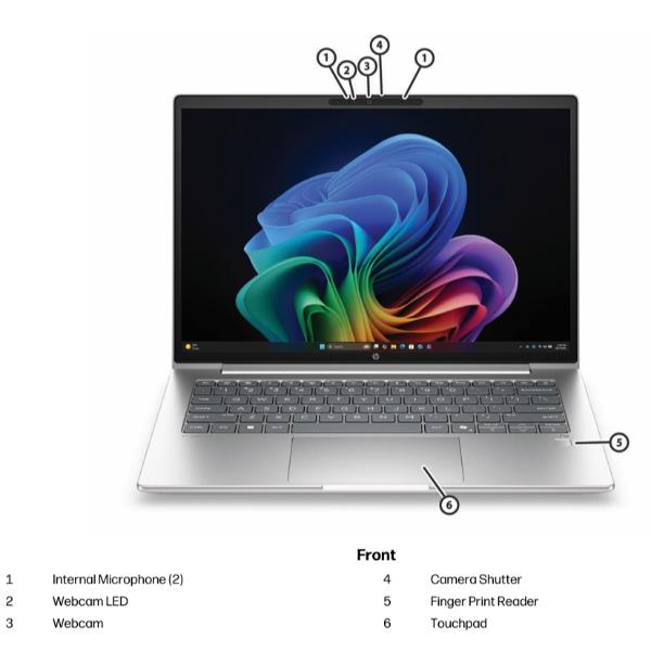 HP DP9J3AT laptop Copilot+ PC Intel Core Ultra 7 Computer portatile 35,6 cm (14") WUXGA 16 GB DDR5-SDRAM 512 GB SSD Wi-Fi 7 (802.11be) Windows 11 Pro Argento