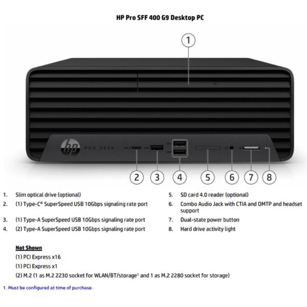 HP Pro Small Form Factor 400 G9 Intel® Core™ i3 i3-13100 8 GB DDR4-SDRAM 512 GB SSD Windows 11 Pro SFF PC Nero