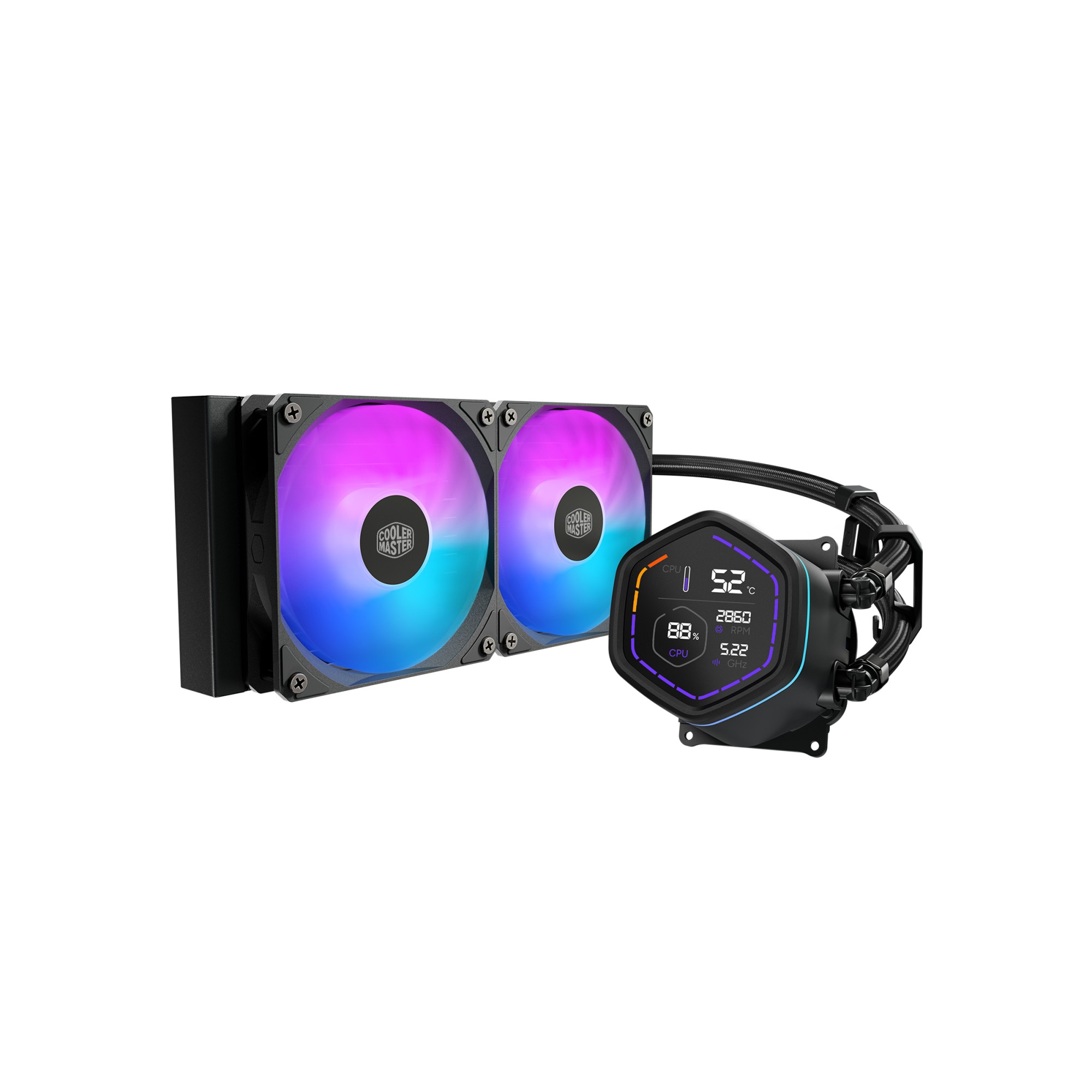 Kit di raffreddamento a liquido Cooler Master Masterliquid Core Nex Digital 240 ARGB - Display LED digitale da 21 - Nero
