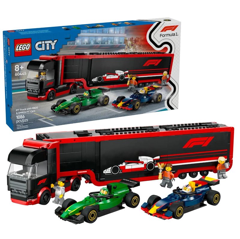 Lego City Autotrasportatore F1 con monoposto RB20 e AMR24 F1 60445