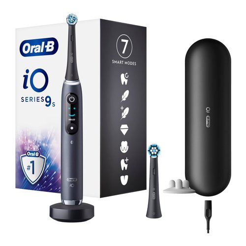 Oral-B iO Spazzolino Elettrico Ricaricabile 9S Nero, 2 Testine, 1 Custodia Da Viaggio Ricaricabile