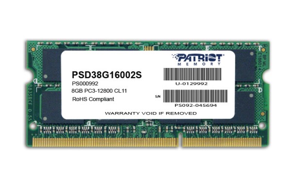 Patriot Ram Sodimm 8Gb Ddr3 1600Mhz