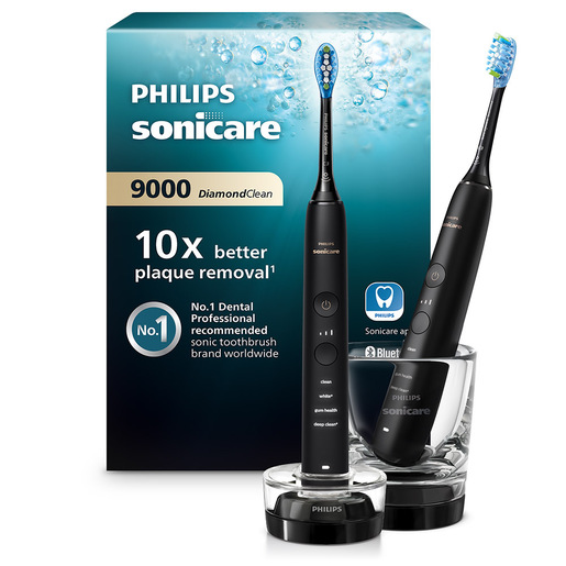 Philips Sonicare DiamondClean serie 9000 Sonicare Spazzolini Elettrici Sonici con App, confezione da 2 spazzolini neri HX9914/54