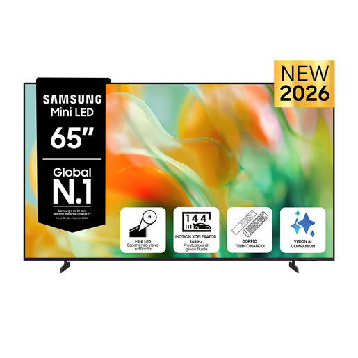 Samsung Mini LED AI TV 65'' UE65M80HAUXZT 4K, Processore NQ4 AI Gen2, 4K Upscaling, Color Booster Pro, OTS Lite, Metal Stream Design, Vision AI Smart TV,