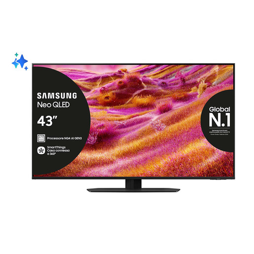 Samsung Neo QLED AI TV 43'' QE43QN90FATXZT 4K Mini LED, Processore NQ4 AI Gen3, 4K AI Upscaling Pro, Motion Xcelerator 165Hz, Neo Quantum HDR, Dolby Atmo