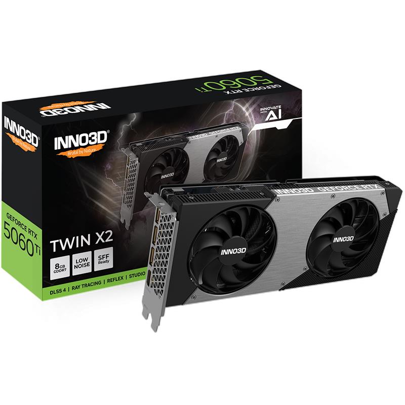 SVGA INNO3D GeForce RTX 5060Ti Twin X2 nVidia 8GBDDR7 128bit 2572Mhz-boost PCIe5.0 HDMI 3xDP 2slot N506T2-08D7-193075N