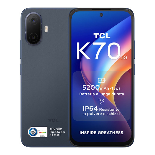 TCL K70 5G 17,3 cm (6.8'') Doppia SIM Android 16.0 USB tipo-C 4 GB 128 GB 5200 mAh Blu