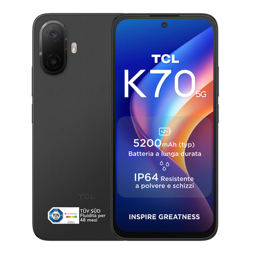 TCL K70 5G 17,3 cm (6.8'') Doppia SIM Android 16.0 USB tipo-C 4 GB 128 GB 5200 mAh Nero