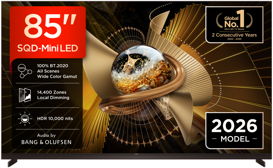 TCL X11L TV 85X11L SQD‑Mini LED da 85”, 4K UHD, 10.000 nit e 14.400 zone di dimming, Smart Google TV a 144Hz, Dolby Vision & Atmos, Audio Bang & Olufsen