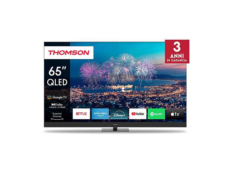 THOMSON 65QG6C14, Smart TV QD-LED 65'', 4K, Dolby Atmos, Google TV, Controllo Vocale,  Riduzione dinamica del rumore, Telecomando Bluetooth con pulsanti retroilluminati